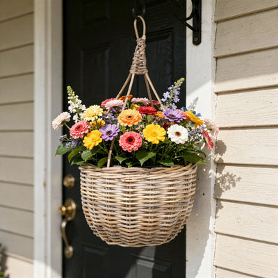 Kobo Rattan Hanging Basket and Planter, Brown-Gray