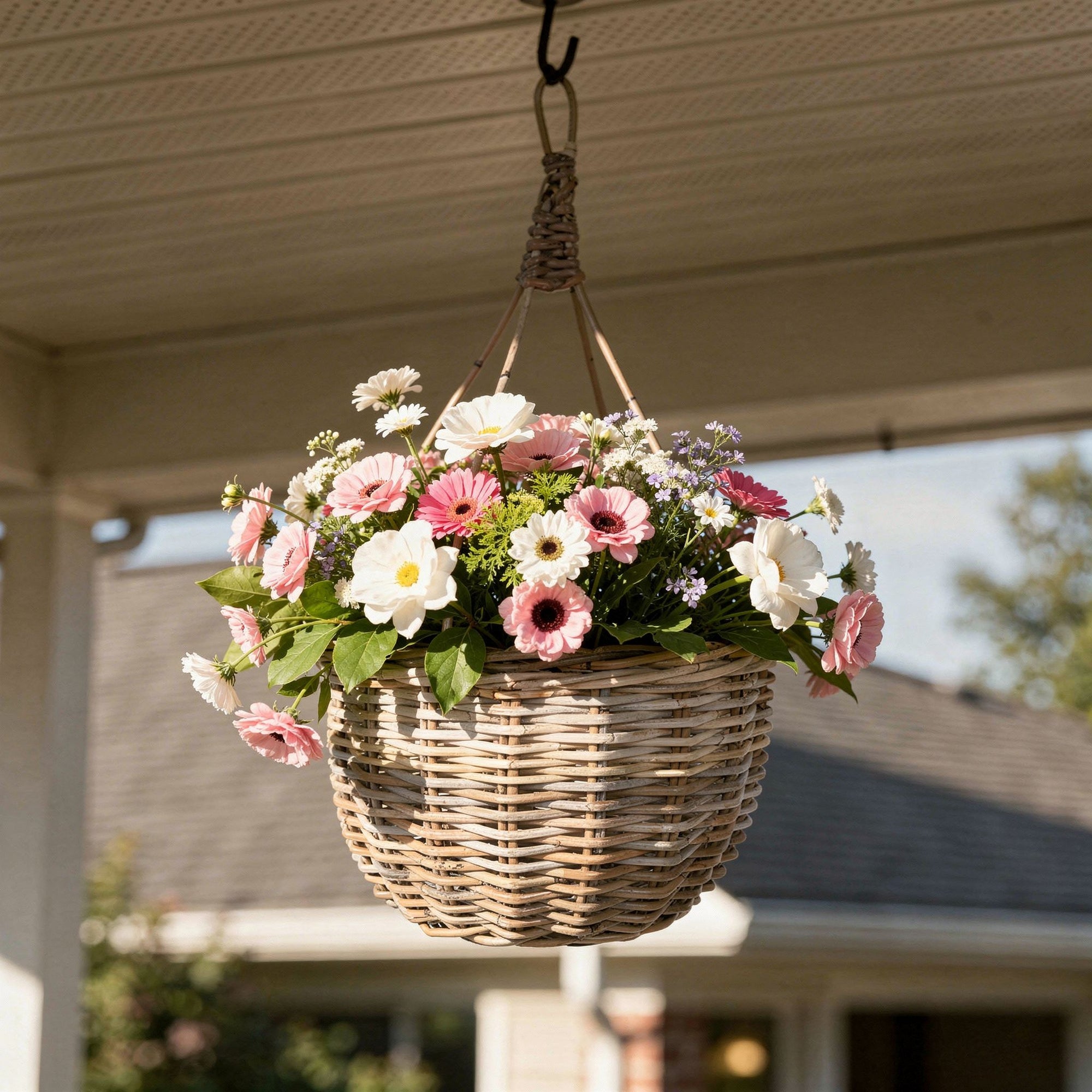 Kobo Rattan Hanging Basket and Planter, Brown-Gray