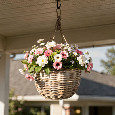 Kobo Rattan Hanging Basket and Planter, Brown-Gray