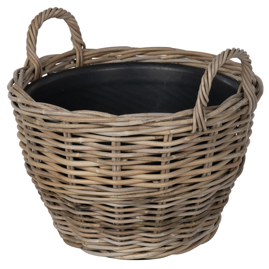 Rattan Kobo Indoor & Outdoor Planter Basket with Ear Handles & Plastic Pot