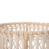 Round Rattan Planter Stand with Handmade White Cotton Rope Macrame for Indoor Use