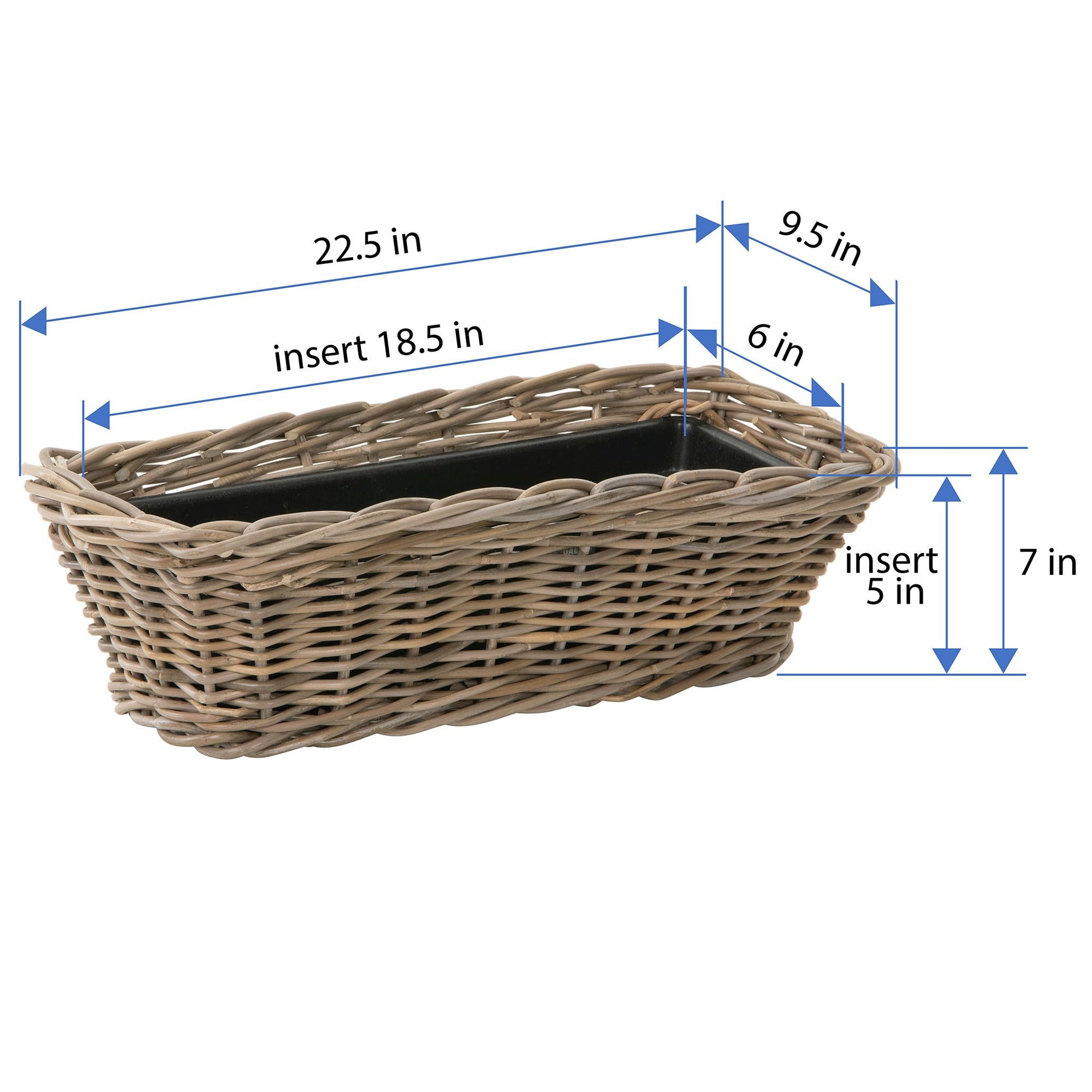 Rectangular Kobo Rattan Indoor and Outdoor Planter Basket - 2.5 Gallon Capacity Plastic Pot Liner