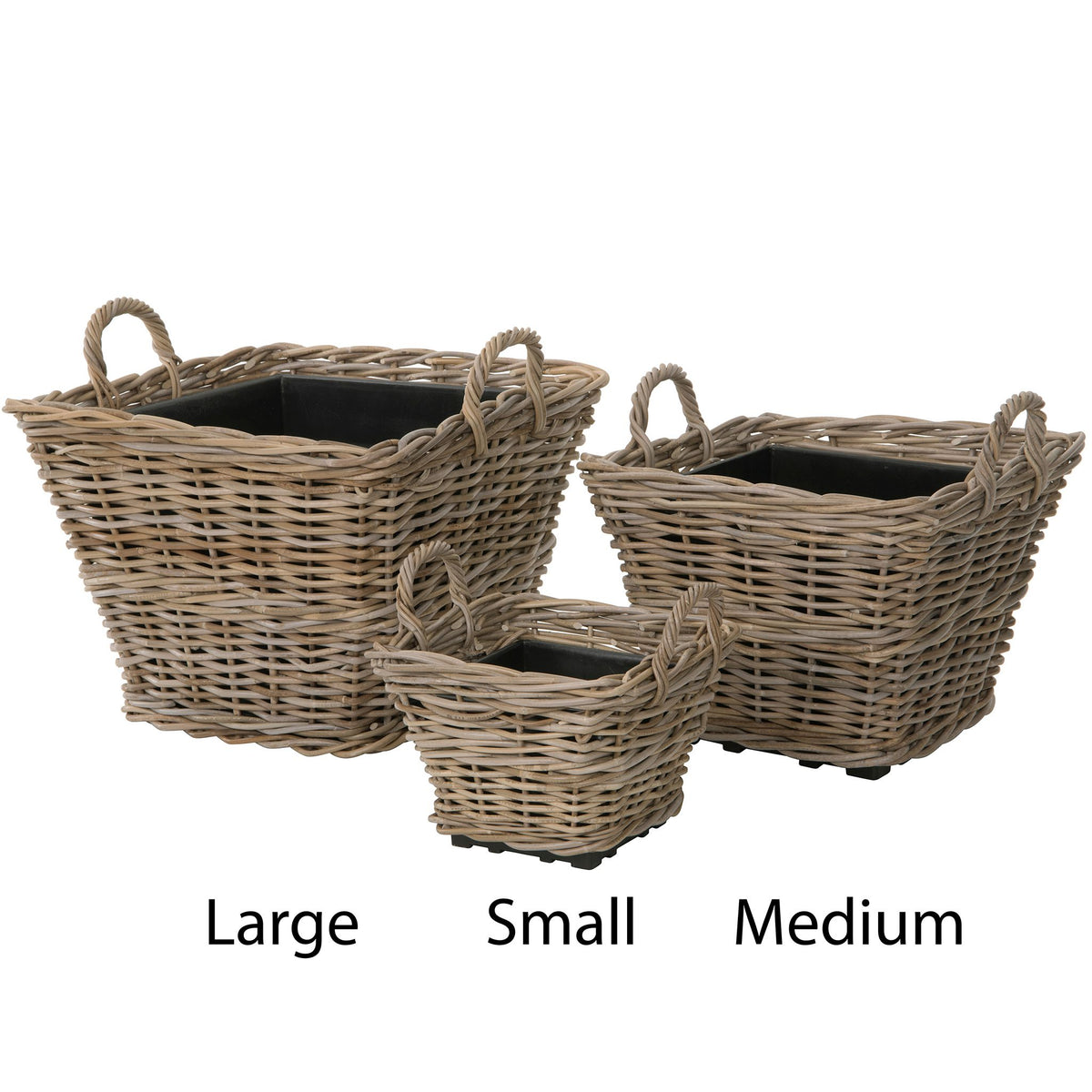 small rattan plant pot Kouboo Rattan Kobo Indoor & Outdoor Square Planter Basket with Ear Handles & Plastic Pot, Small