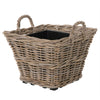 Rattan Kobo Indoor & Outdoor Square Planter Basket with Ear Handles & Plastic Pot