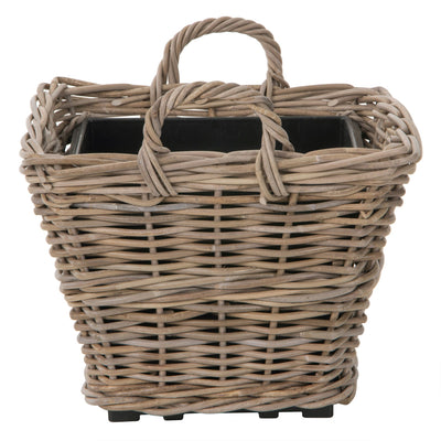 Rattan Kobo Indoor & Outdoor Square Planter Basket with Ear Handles & Plastic Pot