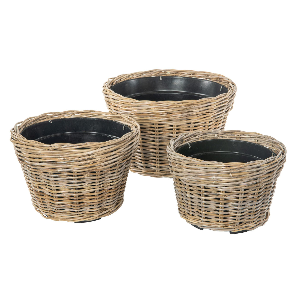 kobo plastic pot planter Rattan Kobo Conical Indoor & Outdoor Planter Basket with Plastic Pot