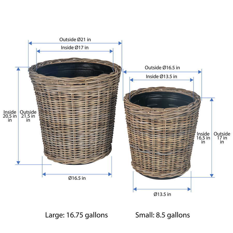 Rattan Kobo Classic Cylinder Indoor & Outdoor Planter Basket, Gray-Brown