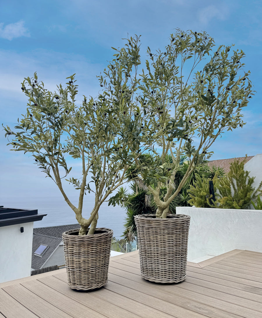 Rattan Kobo Classic Cylinder Indoor & Outdoor Planter Basket, Gray-Brown