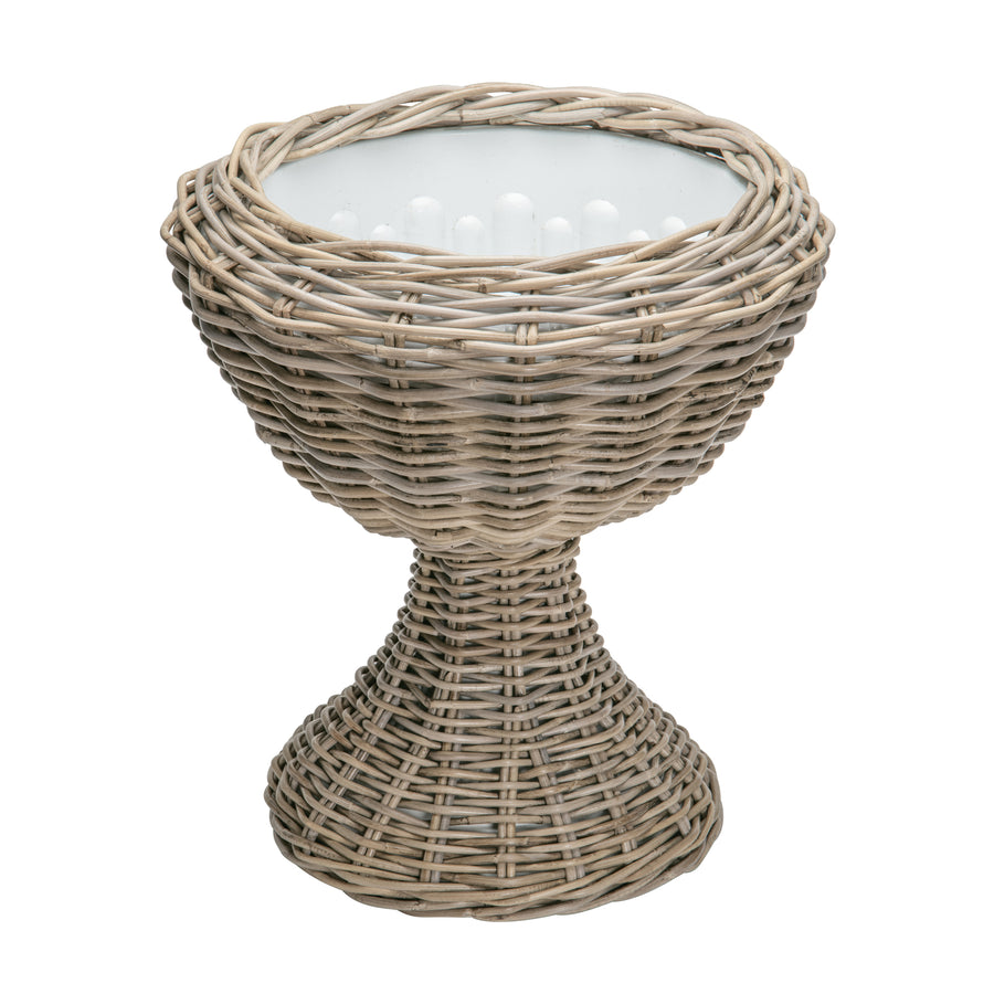 Rattan Kobo Pedestal Indoor & Outdoor Planter Basket with Plastic Pot