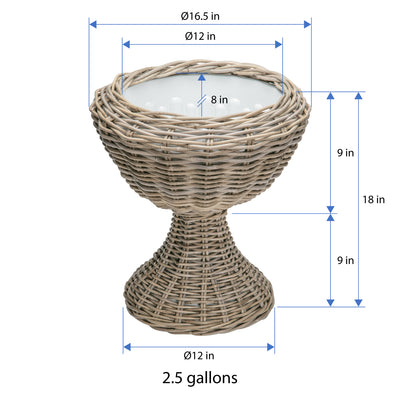 Rattan Kobo Pedestal Indoor & Outdoor Planter Basket with Plastic Pot