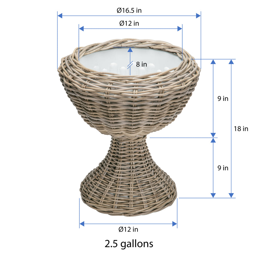 Rattan Kobo Pedestal Indoor & Outdoor Planter Basket with Plastic Pot