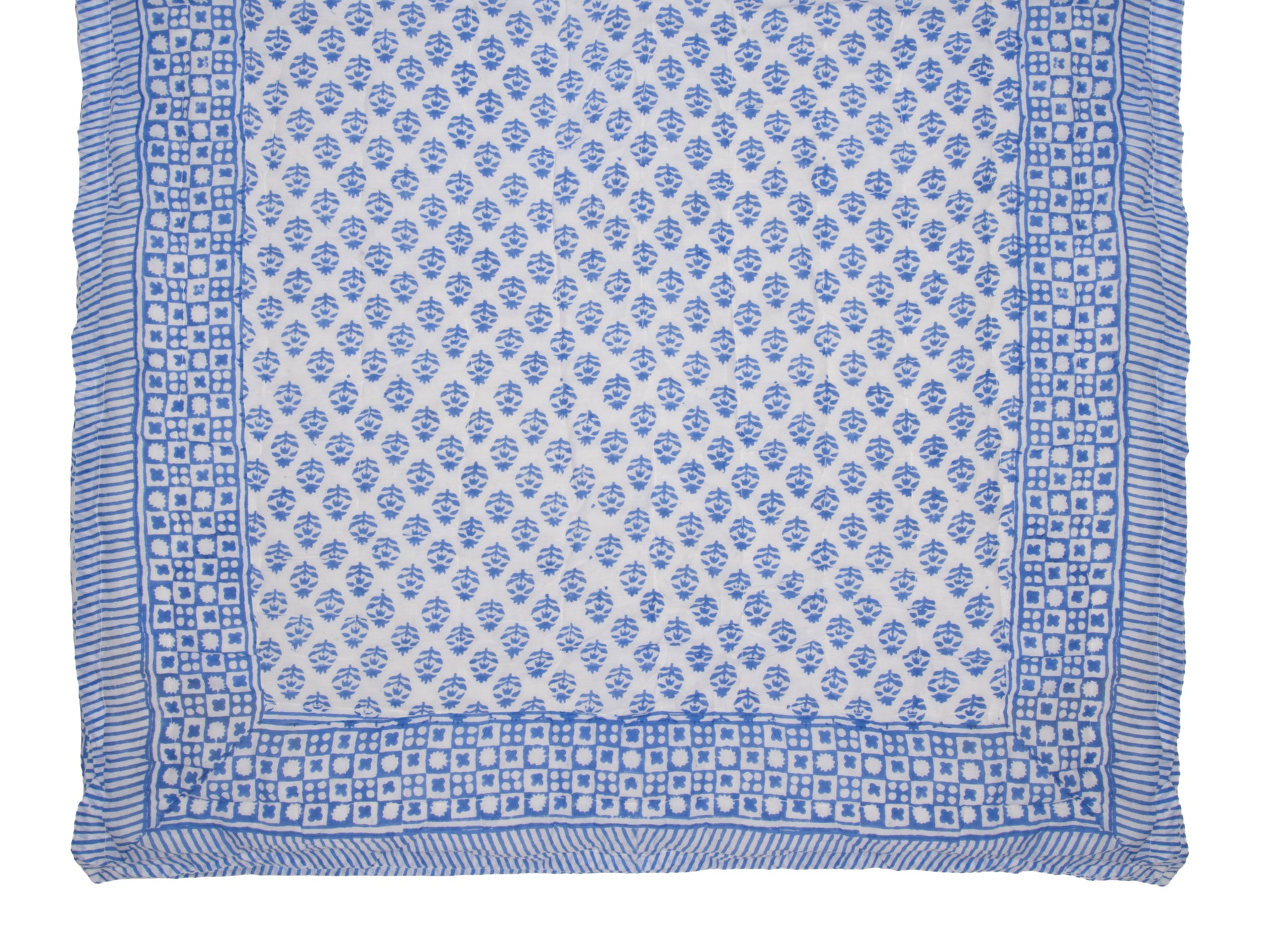 Hand Block Print Cotton Quilt and Bed Spread, Blue&White
