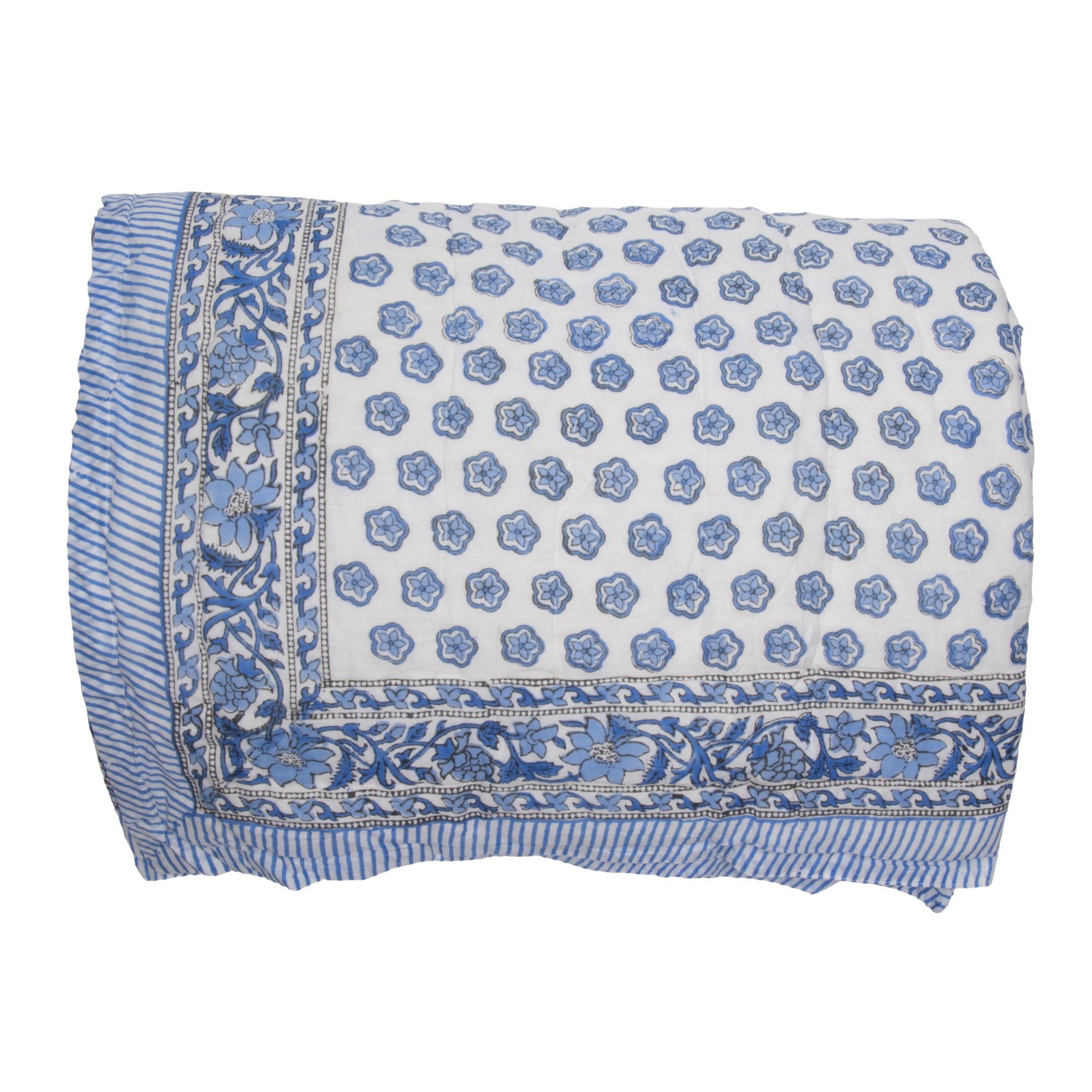 Hand Block Print Cotton Quilt and Bed Spread, Blue&White