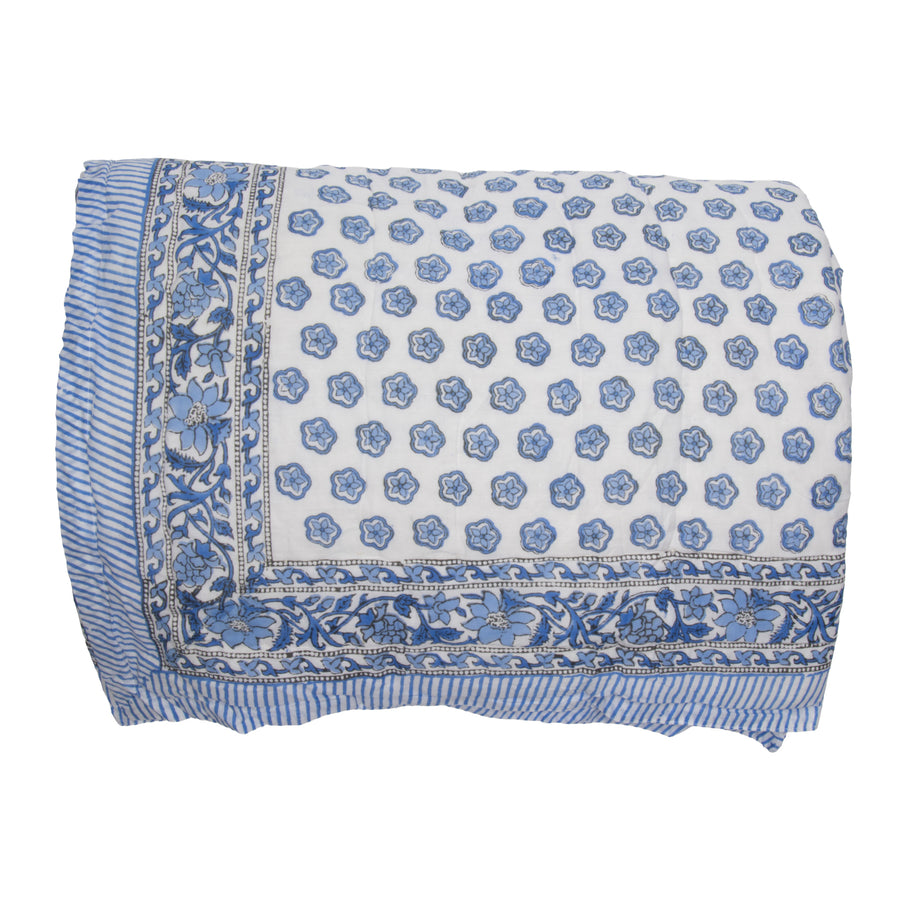 Hand Block Print Cotton Quilt and Bed Spread, Blue&White