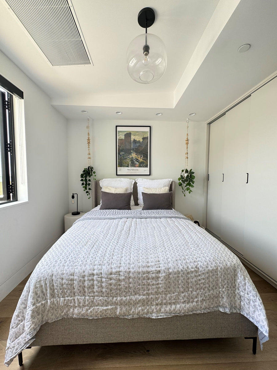 Hand Block Print Cotton Quilt and Bed Spread, Gray