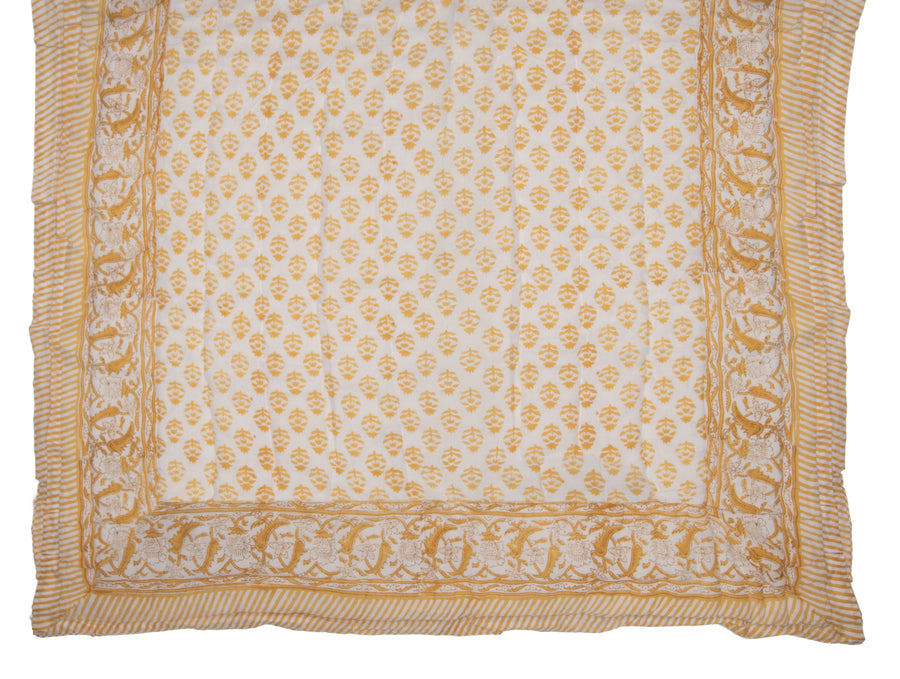 Hand Block Print Cotton Quilt and Bed Spread, Yellow