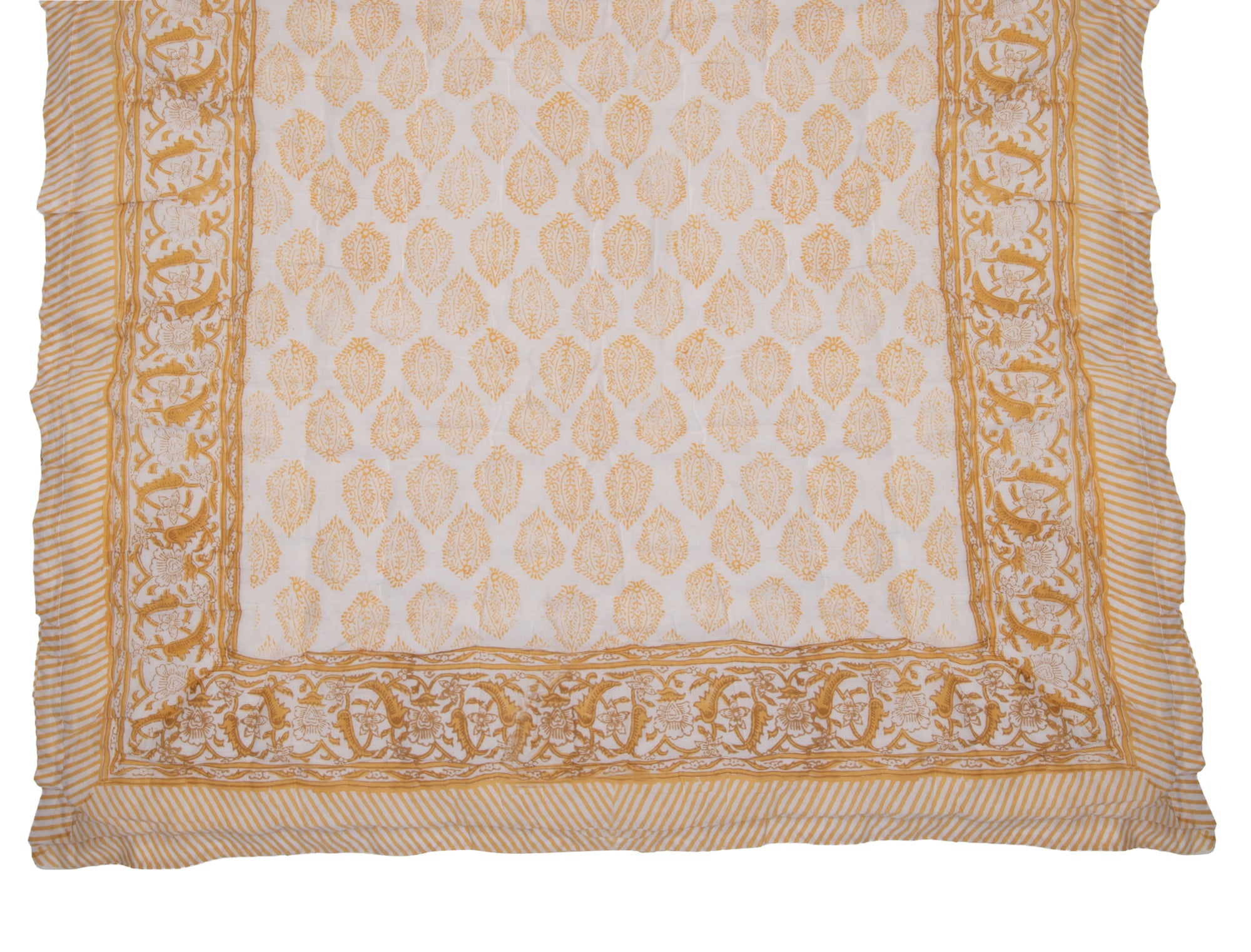 Hand Block Print Cotton Quilt and Bed Spread, Yellow