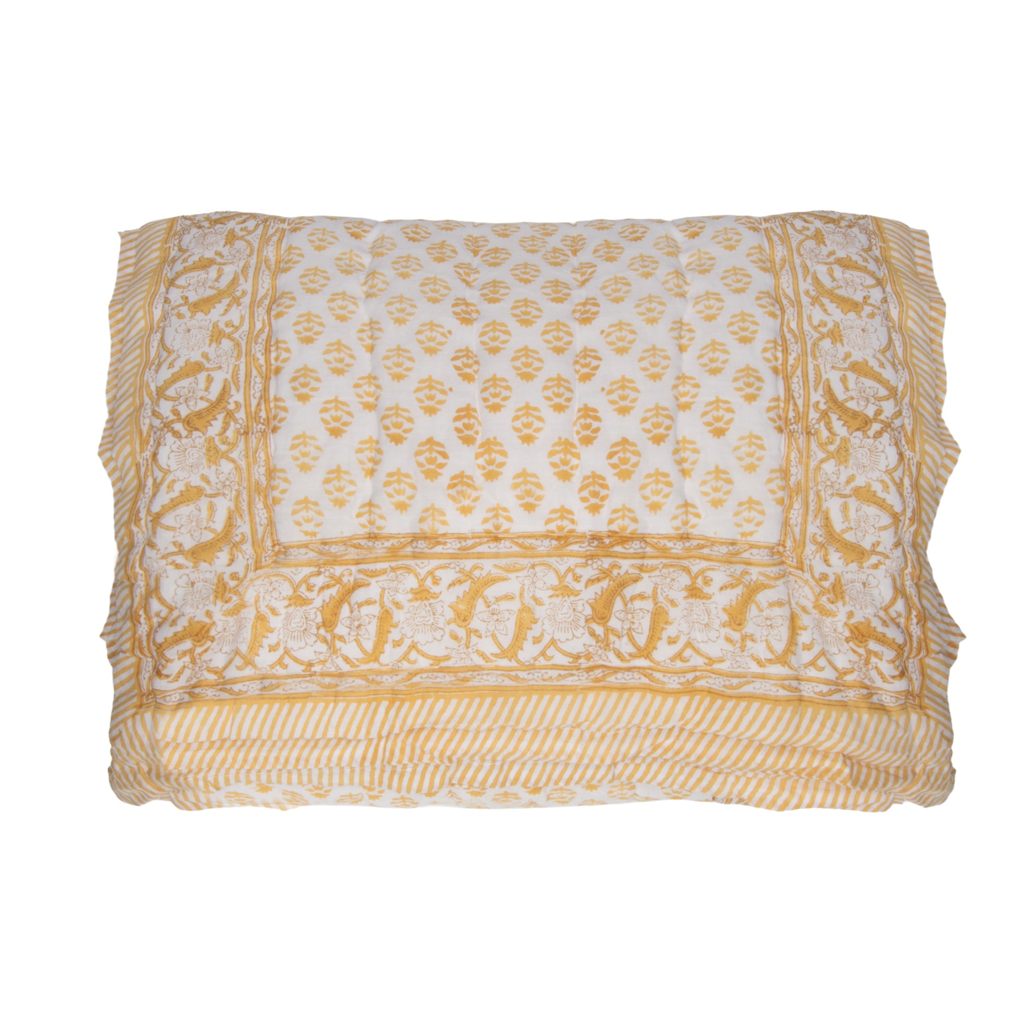 Hand Block Print Cotton Quilt and Bed Spread, Yellow