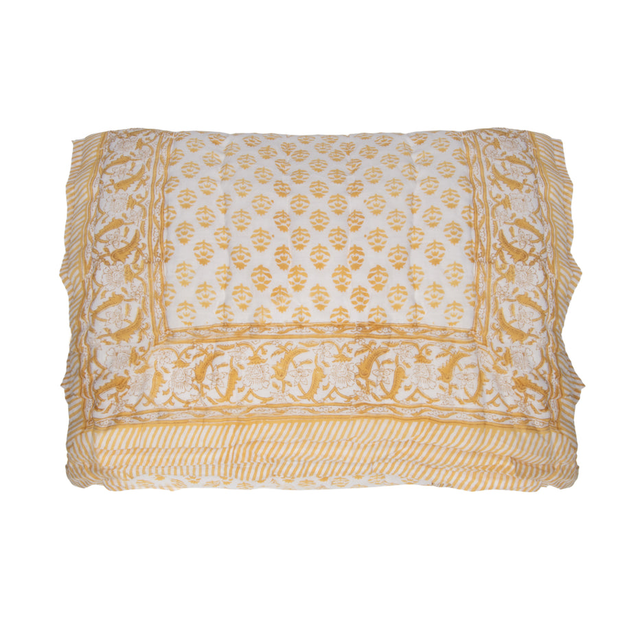 Hand Block Print Cotton Quilt and Bed Spread, Yellow