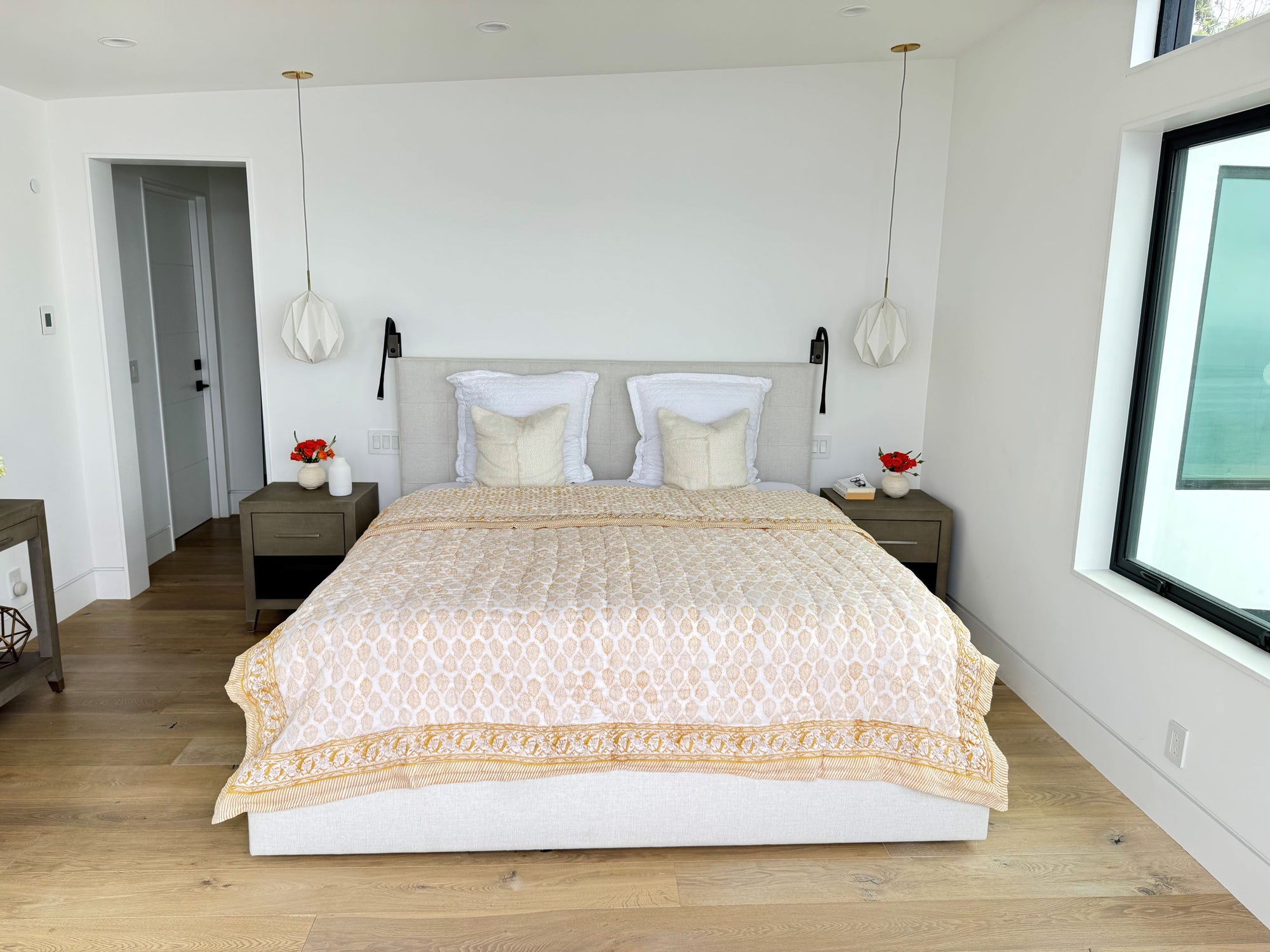 Hand Block Print Cotton Quilt and Bed Spread, Yellow