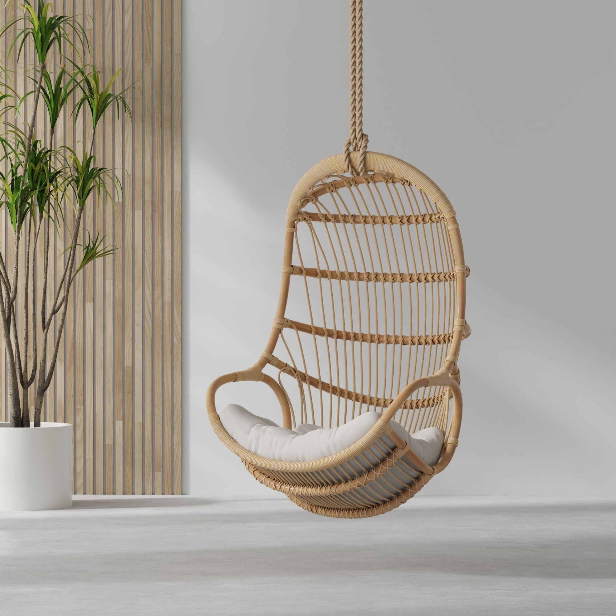Hanging Rattan Swing Chair with Seat Cushion