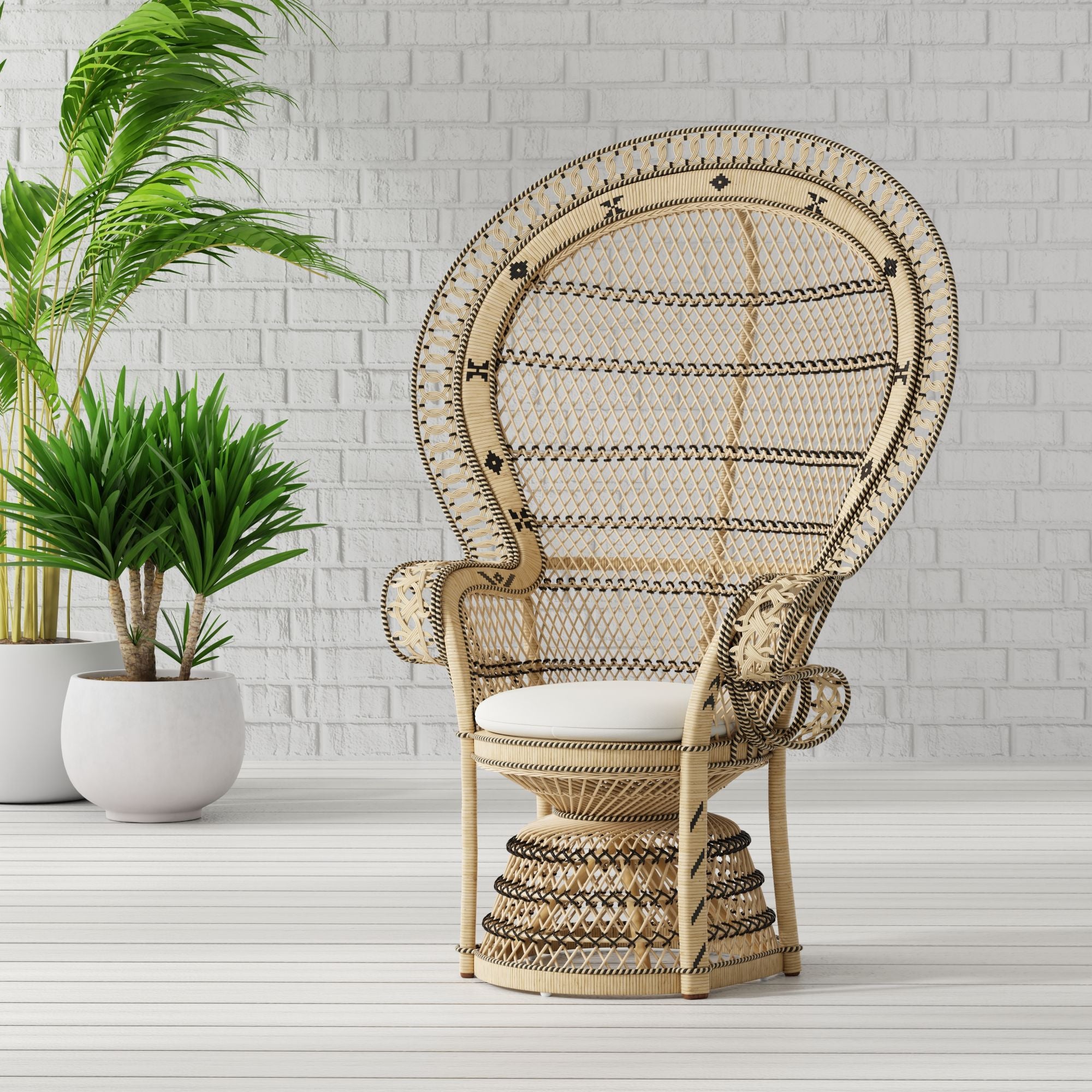 Retro Peacock Chair in Rattan, Natural and Black Color