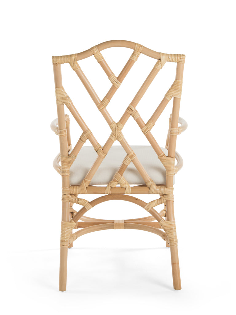 Rattan Chippendale Upholstered Dining Armchair, Set of 2 Chairs