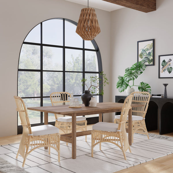 Rattan Loop Side Chair with Seat Cushion Natural Color Set of 2 Chairs