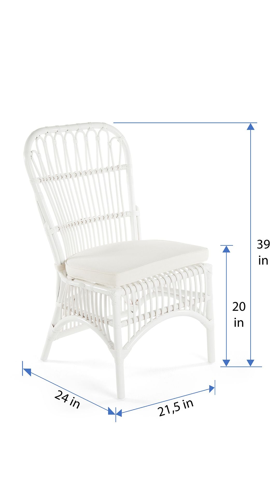 Rattan Loop Side Chair with Seat Cushion, Natural Color, Set of 2 Chairs