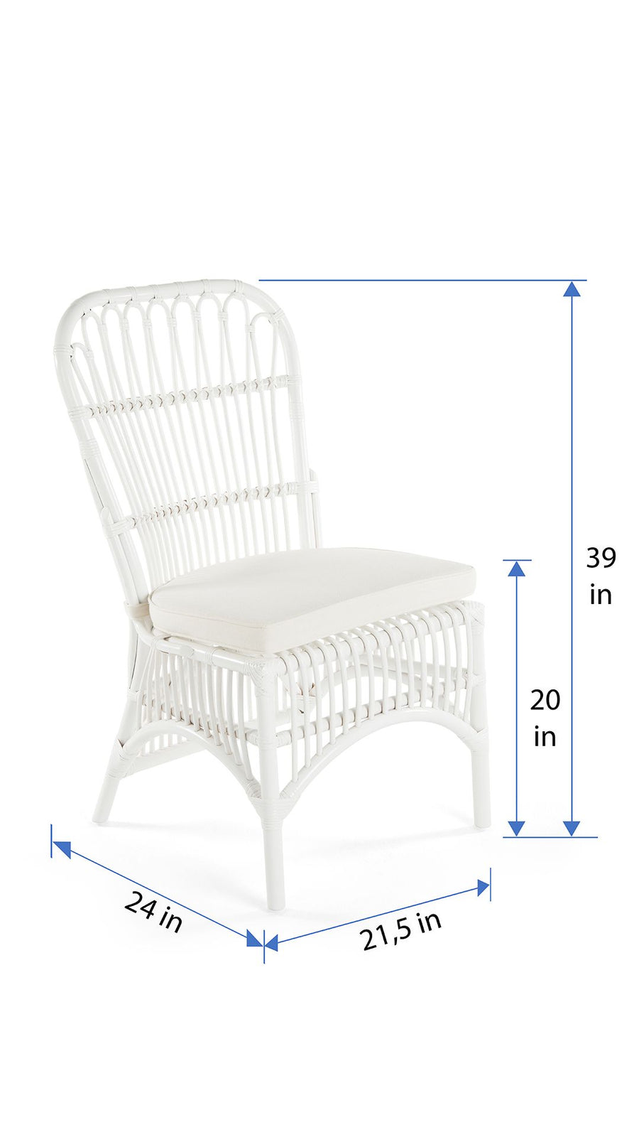 Rattan Loop Side Chair with Seat Cushion, Natural Color, Set of 2 Chairs