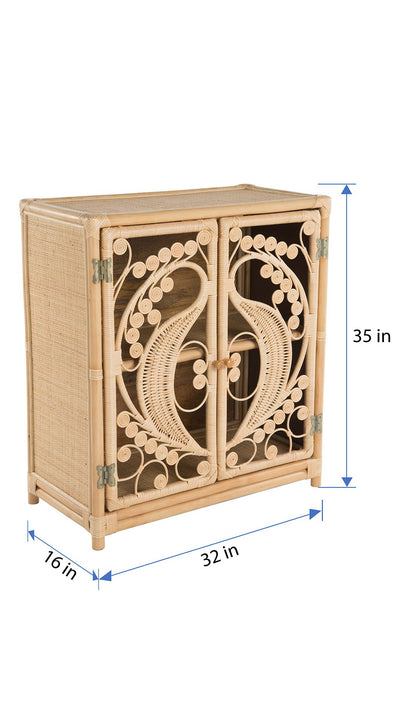 Rattan Peacock Storage Cabinet with 2 Doors