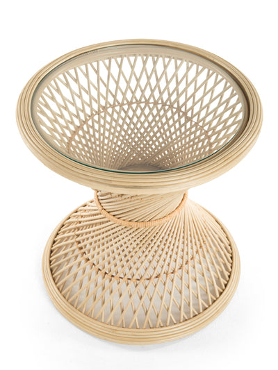 Peacock Rattan Side Table with Glass Top