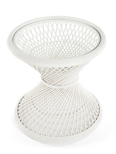 Peacock Rattan Side Table with Glass Top