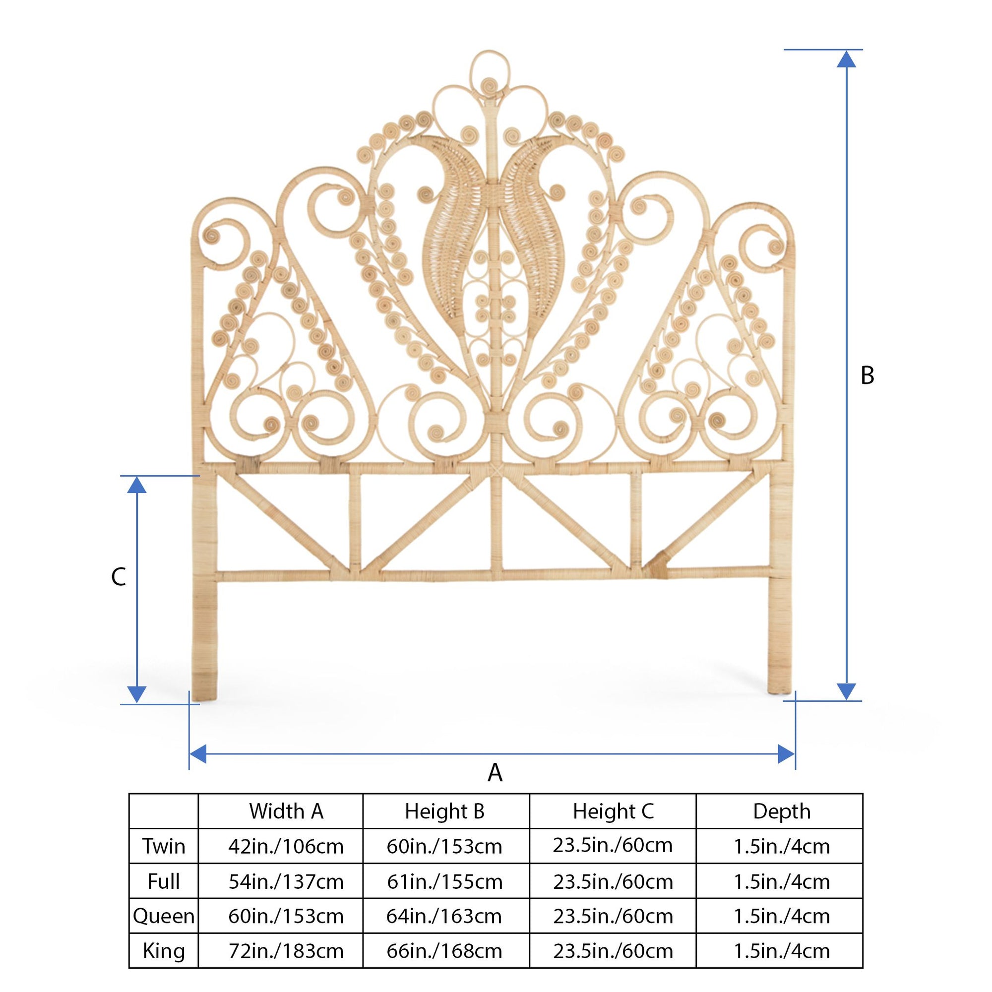 Peacock Rattan Headboard, Natural