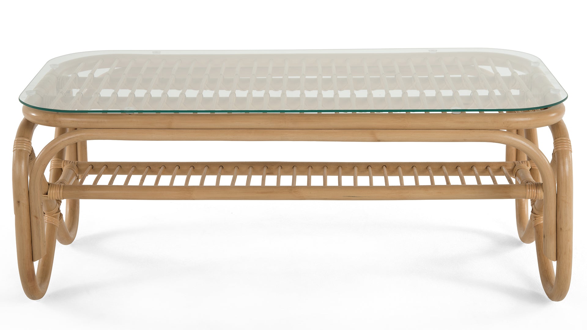 Rectangular Rattan Coffee Table with Glass Top