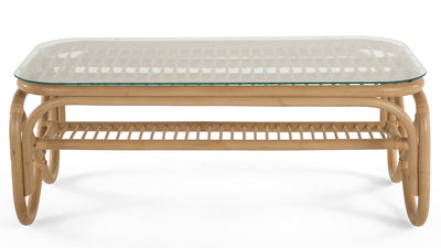Rectangular Rattan Coffee Table with Glass Top