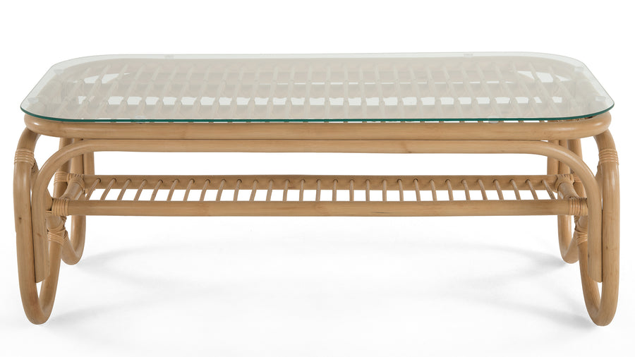 Rectangular Rattan Coffee Table with Glass Top