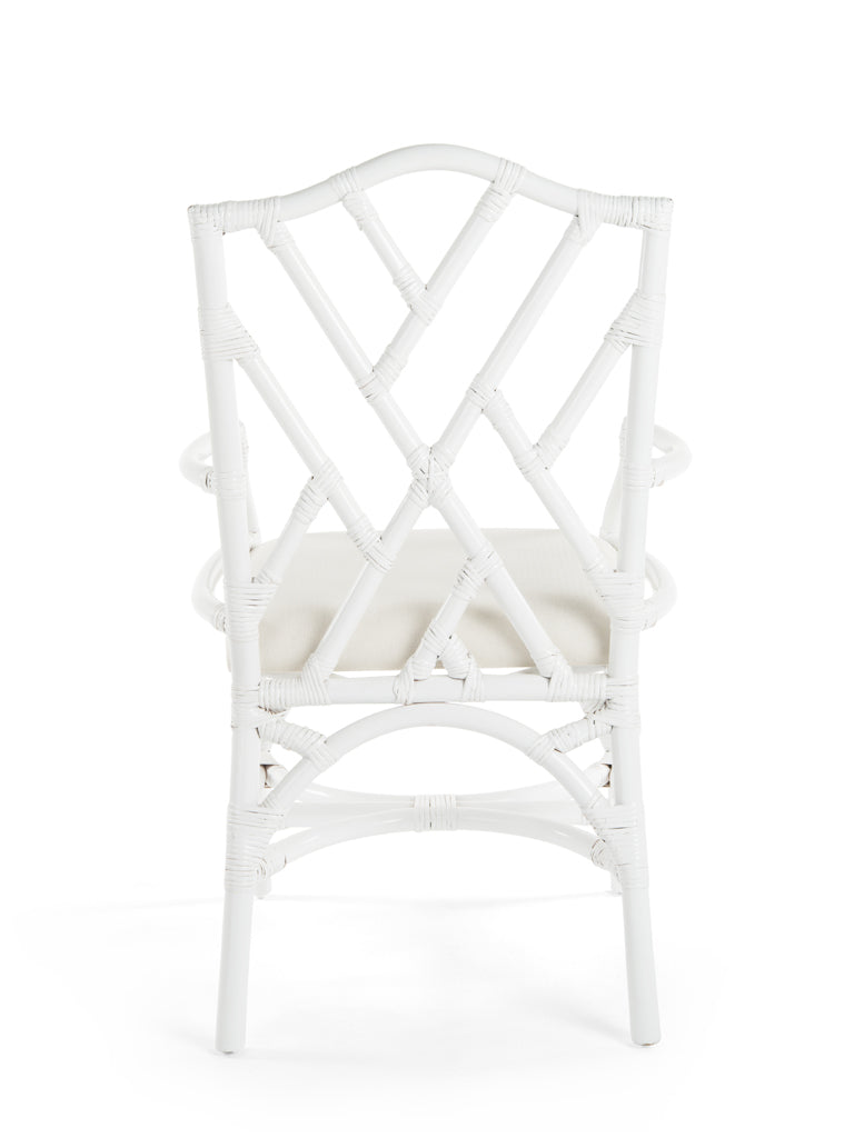 Rattan Chippendale Upholstered Dining Armchair, Set of 2 Chairs