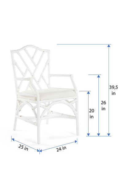 Rattan Chippendale Upholstered Dining Armchair, Set of 2 Chairs