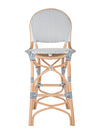 Rattan Bistro Bar Chair, White and Blue