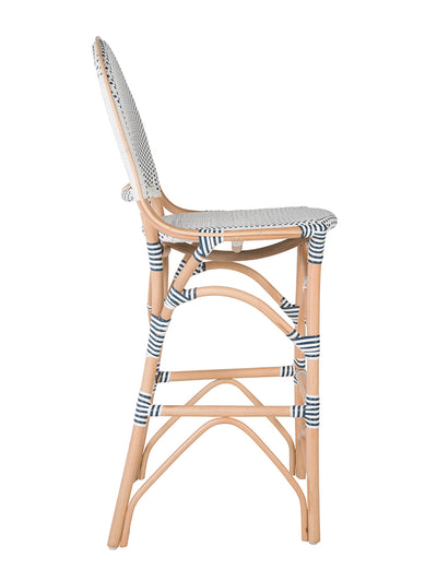 Rattan Bistro Bar Chair, White and Blue