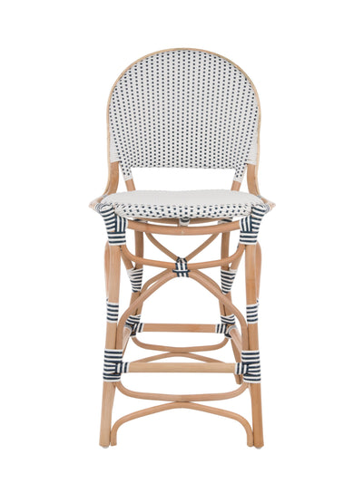 Rattan Bistro Counter Chair, White and Blue