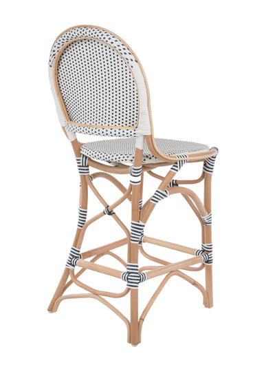 Rattan Bistro Counter Chair, White and Blue