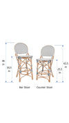 Rattan Bistro Counter Chair, White and Blue