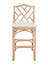 Chippendale Rattan Barstool, Natural Color and Off-White Upholstery