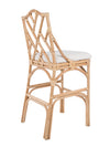 Chippendale Rattan Barstool, Natural Color and Off-White Upholstery