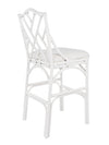 Chippendale Rattan Barstool, White and Off-White Upholstery