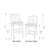 Chippendale Rattan Barstool, White and Off-White Upholstery