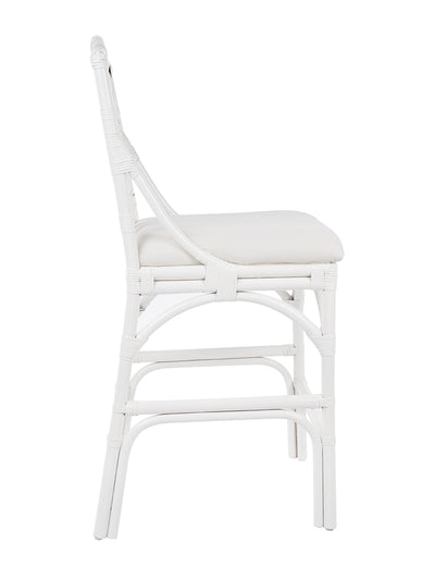 Chippendale Rattan Counter Stool, White and Off-White Upholstery