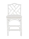 Chippendale Rattan Counter Stool, White and Off-White Upholstery